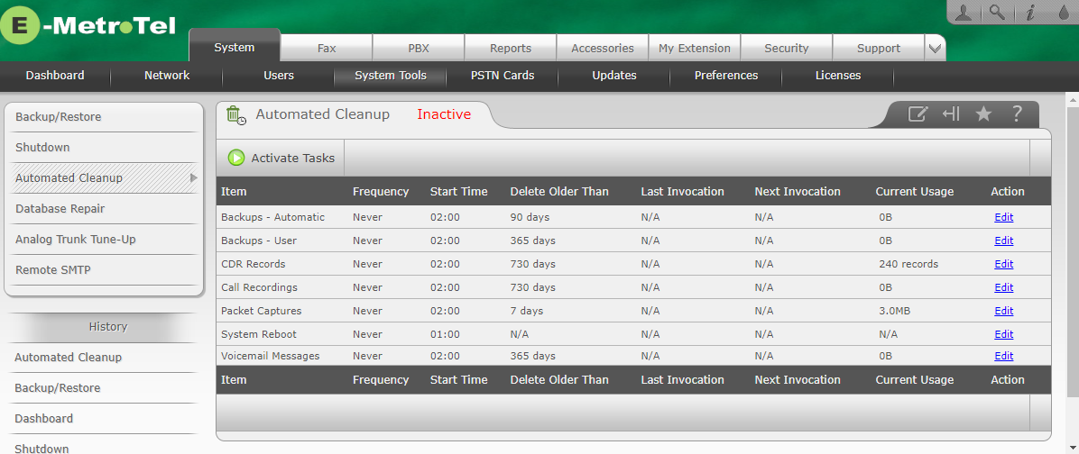System Tools – Automated Cleanup – Documentation E-MetroTel